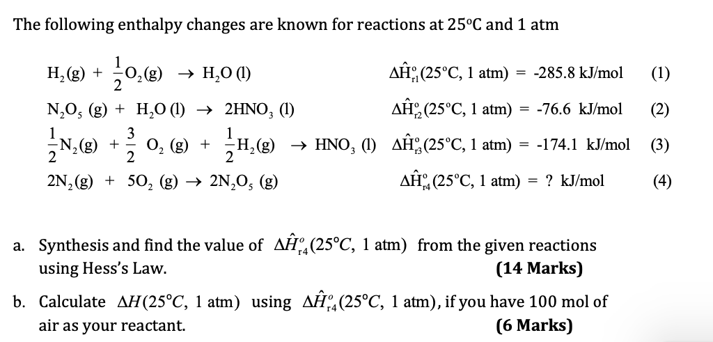 Solved The following enthalpy changes are known for | Chegg.com