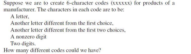 Solved Suppose we are to create 6-character codes (XXXXXX) | Chegg.com