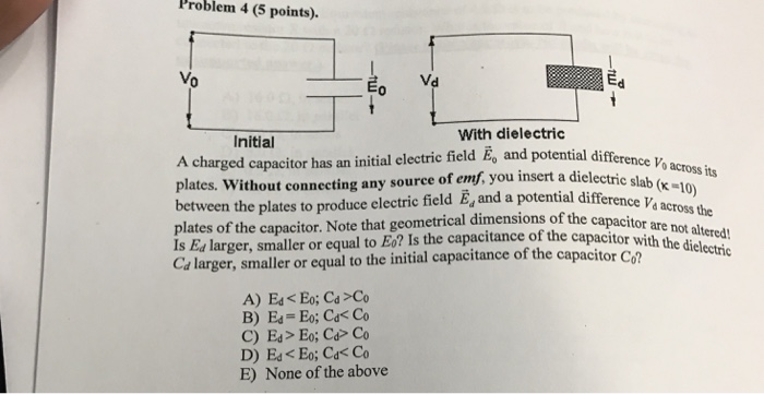 Solved A charged capacitor has an initial electric field | Chegg.com