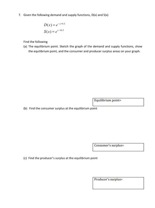 Solved 7. Given the following demand and supply functions, | Chegg.com