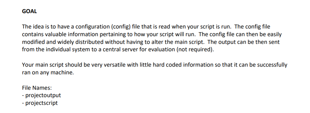PYTHON GOAL The idea is to have a configuration | Chegg.com
