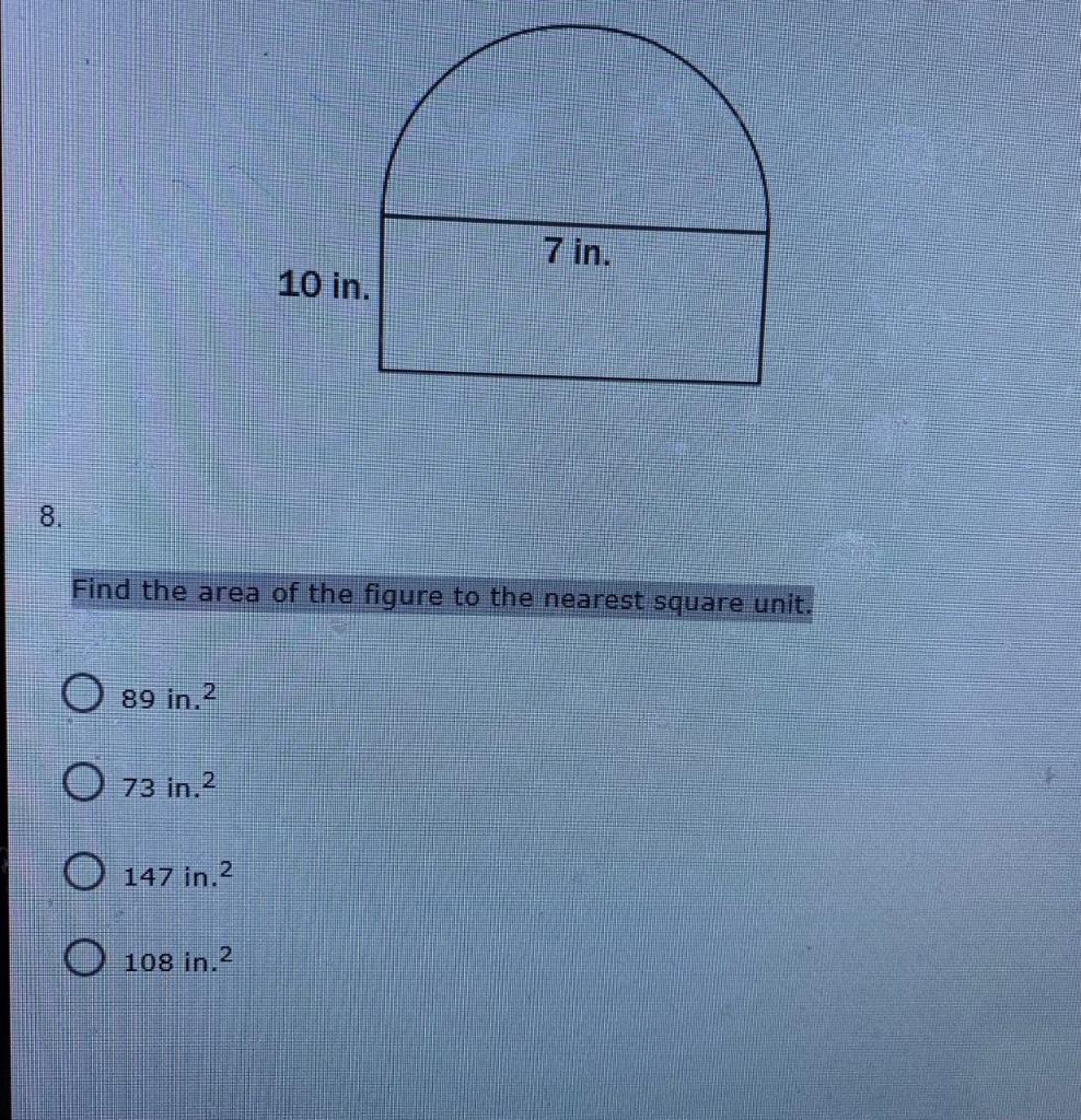 Solved 7 in. 10 in. 8 Find the area of the figure to the | Chegg.com