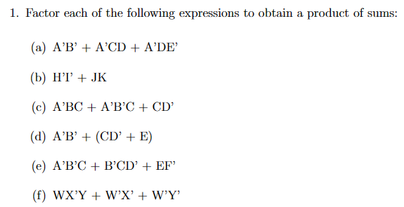 Solved 1. Factor Each Of The Following Expressions To Obtain | Chegg.com