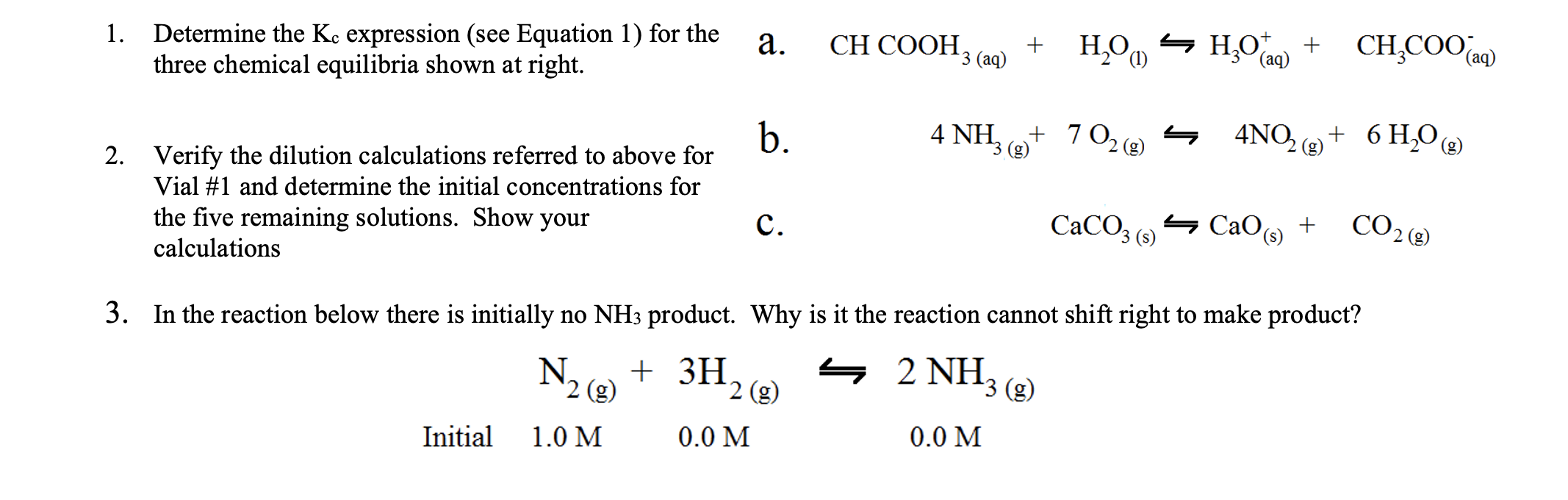 Solved 1. Determine the Kc expression (see Equation 1) for | Chegg.com