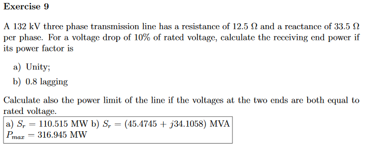 Solved Exercise 9 A 132 Kv Three Phase Transmission Line Has 