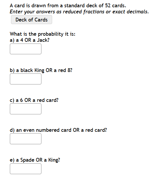 Solved A Card Is Drawn From A Standard Deck Of 52 Cards. | Chegg.com