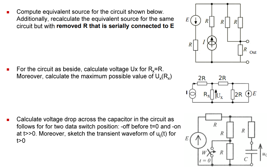 - Compute equivalent source for the circuit shown below. Additionally, recalculate the equivalent source for the same circuit