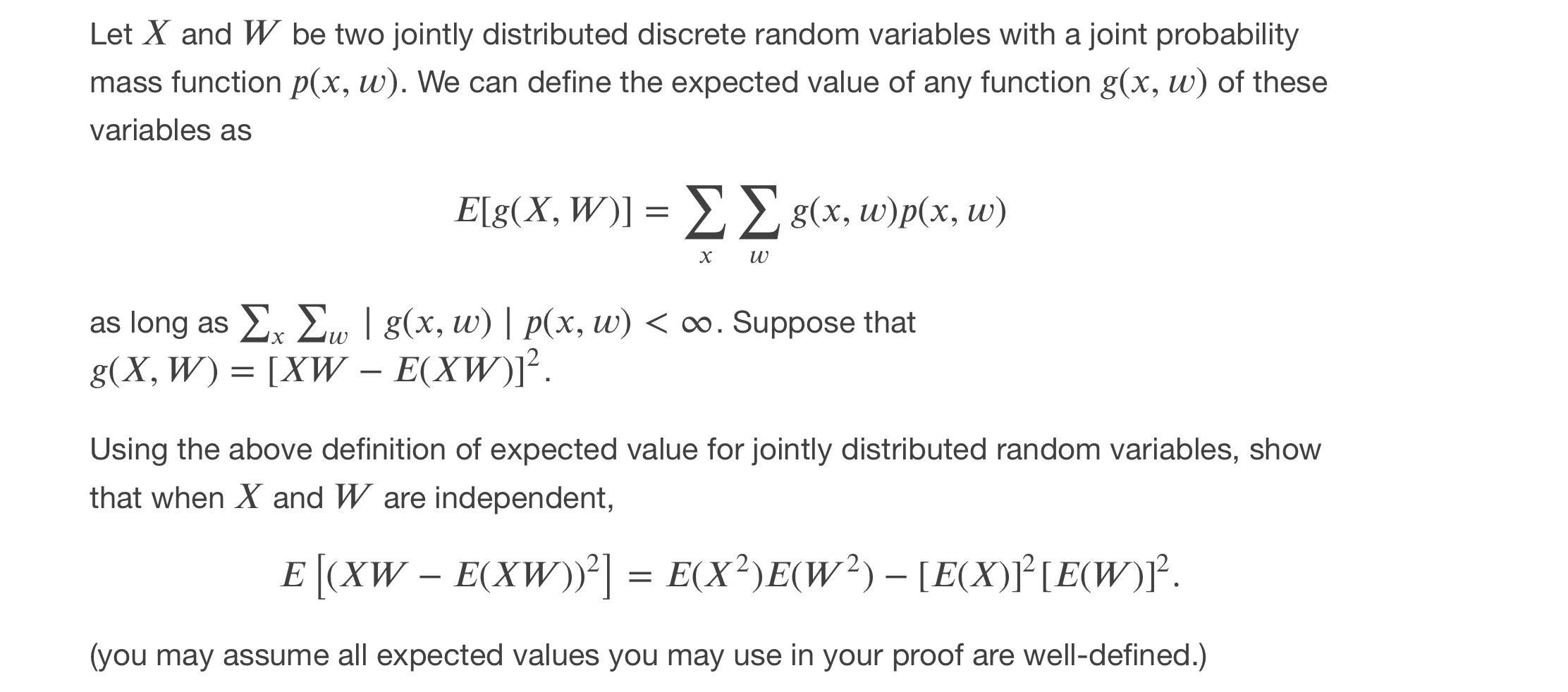 Solved Let X And W Be Two Jointly Distributed Discrete Ra Chegg Com