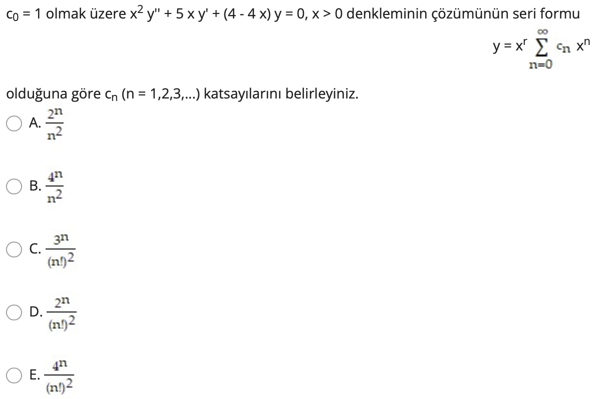 Solved C01 Olmak üzere X2y′′5xy′4−4xy0x0 Denkleminin