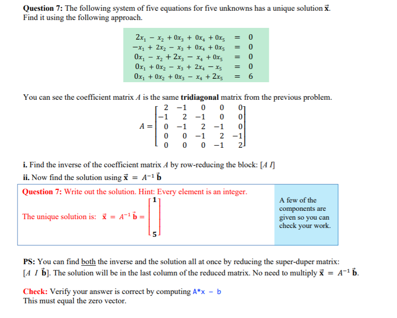 Solved Question 7 The following system of five equations