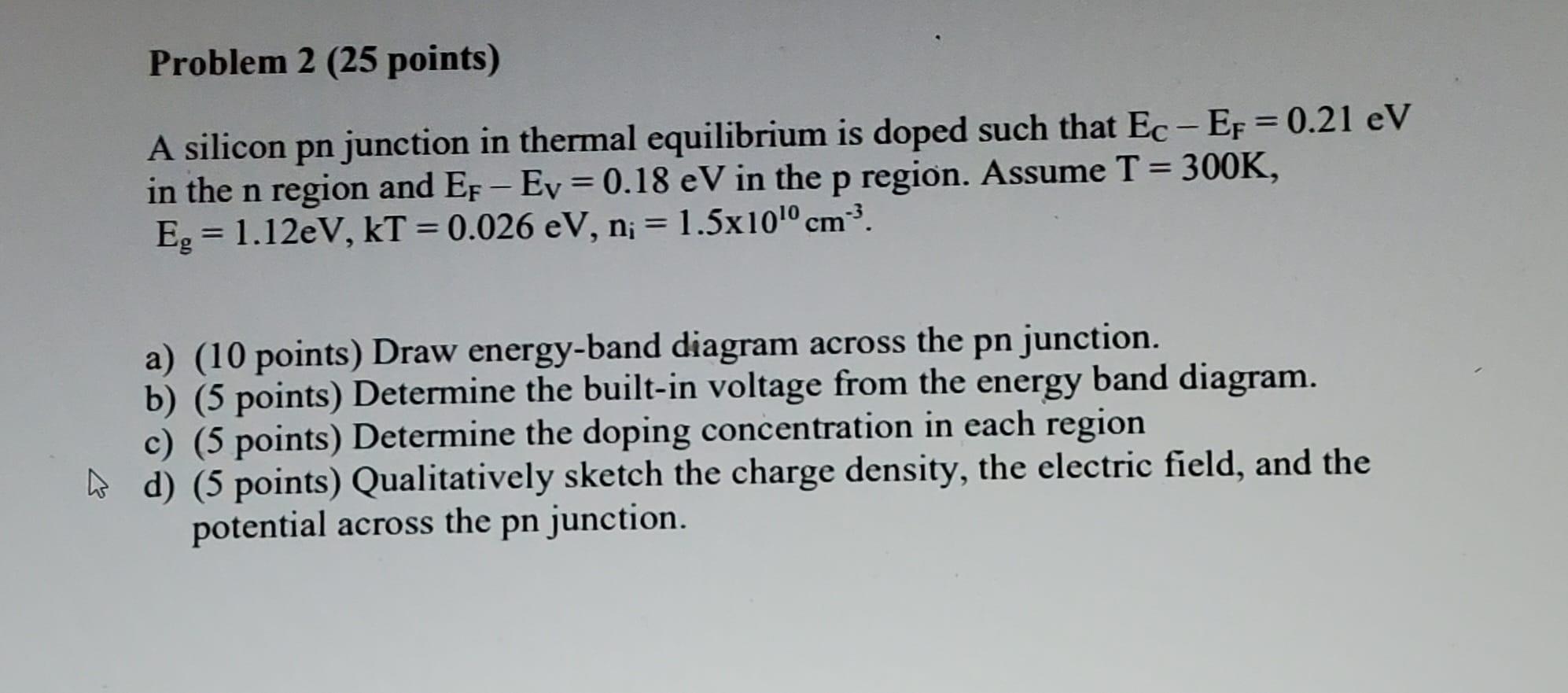 Solved Problem 2 (25 points) A silicon pn junction in | Chegg.com