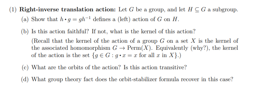 Solved (1) Right-inverse translation action: Let G be a | Chegg.com