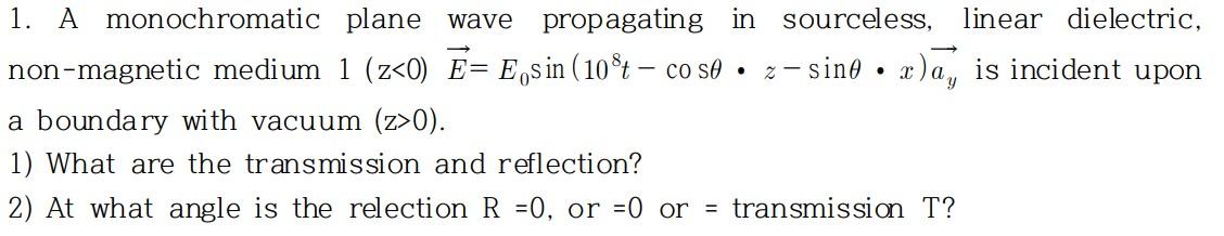 Solved 1. A Monochromatic Plane Wave Propagating In 