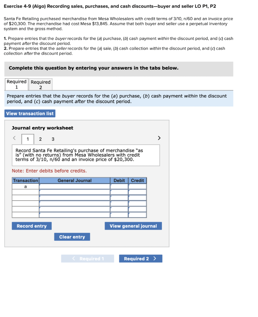 Solved Exercise 4-9 (Algo) Recording sales, purchases, and | Chegg.com