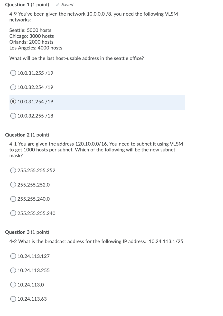 Solved Question 1 (1 point) Saved 4-9 You've been given the | Chegg.com