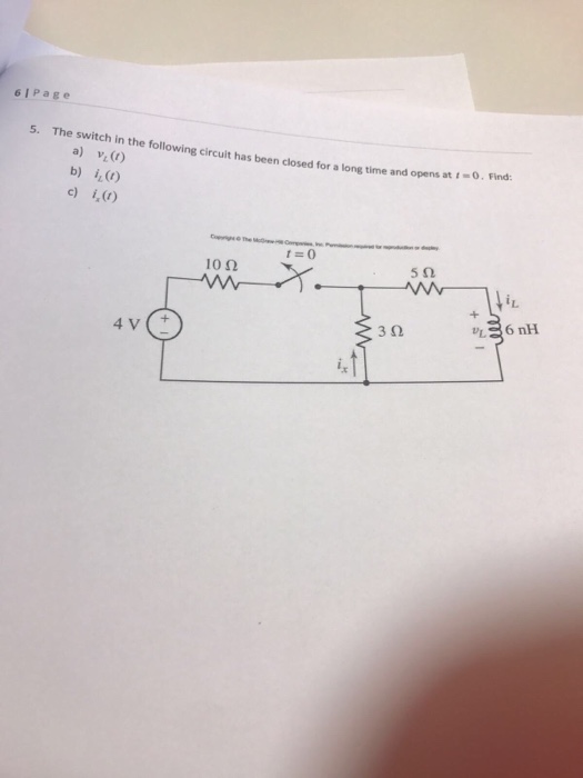 Solved The switch in the following circuit has been closed | Chegg.com
