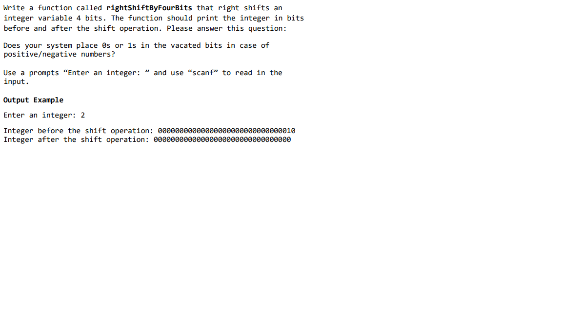 Solved Write a function called rightShiftByFourBits that | Chegg.com