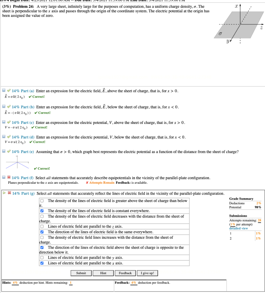 (3%) Problem 24: A very large sheet, infinitely large | Chegg.com