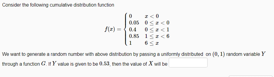 Solved Consider the following cumulative distribution | Chegg.com