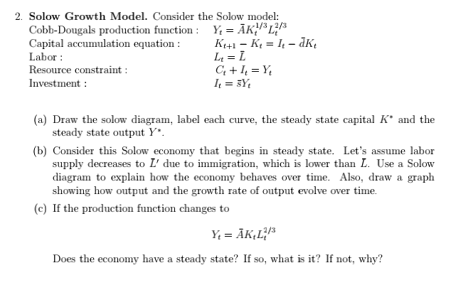 Solved 2. Solow Growth Model. Consider the Solow model: | Chegg.com