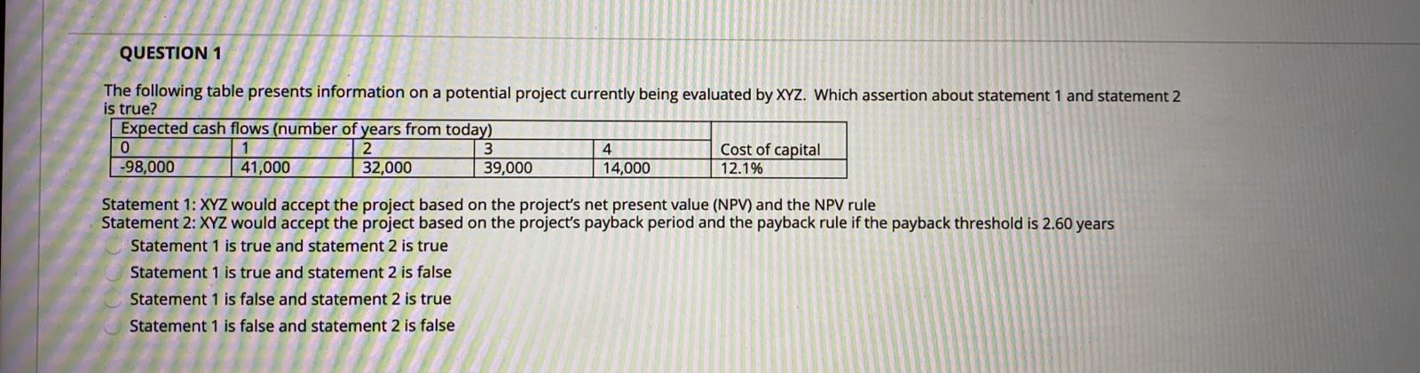 Solved QUESTION 1 The following table presents information | Chegg.com