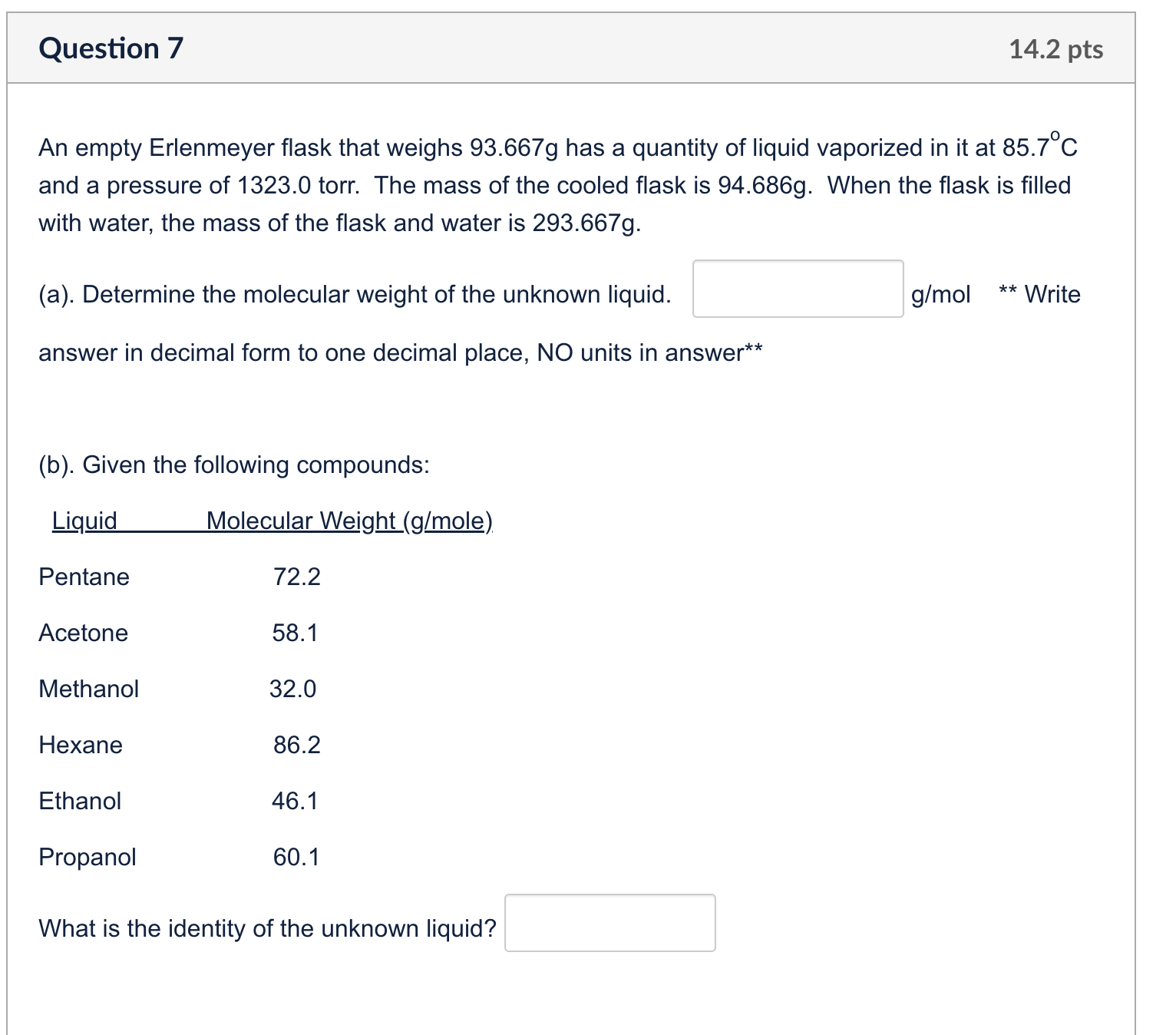 Solved An empty Erlenmeyer flask that weighs 93.667 g has a