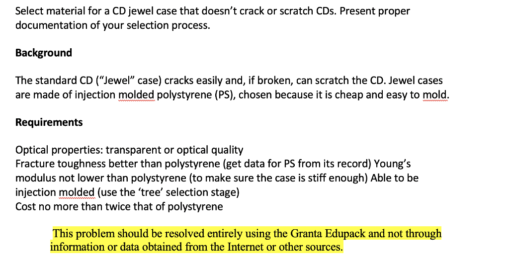 Solved Select material for a CD jewel case that doesn't