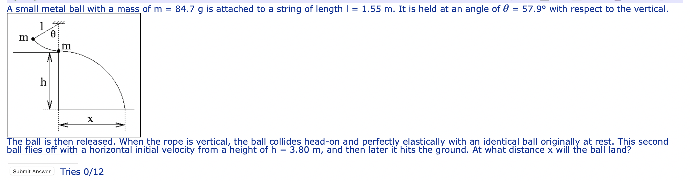 Solved A small metal ball with a mass of m=84.7 g is