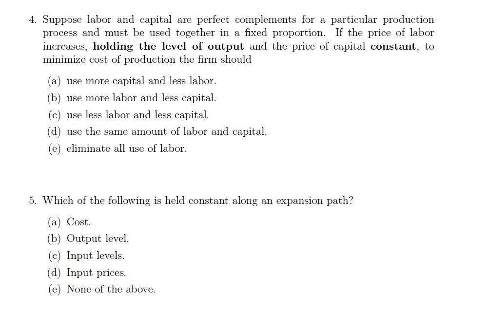 Solved 4. Suppose labor and capital are perfect complements | Chegg.com