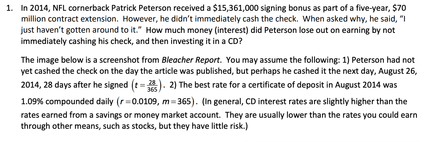 Solved In 2014, NFL cornerback Patrick Peterson received a | Chegg.com