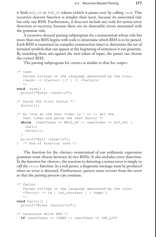 Solved the same output as the recursive-descent parser in | Chegg.com