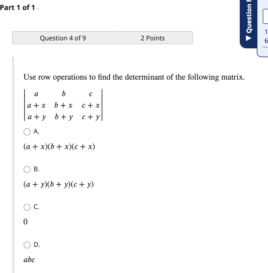 Solved Use Row Operations To Find The Determinant Of The | Chegg.com