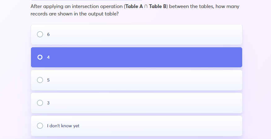 Solved After applying an intersection operation (Table A ∩ | Chegg.com