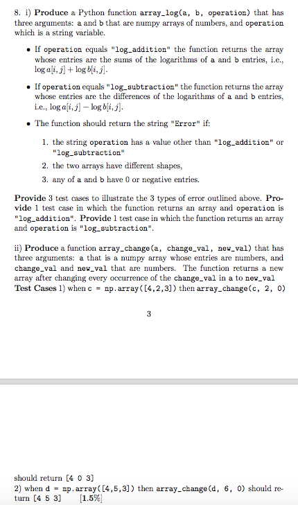 Solved 8. i) Produce a Python function array_log(a, b, | Chegg.com
