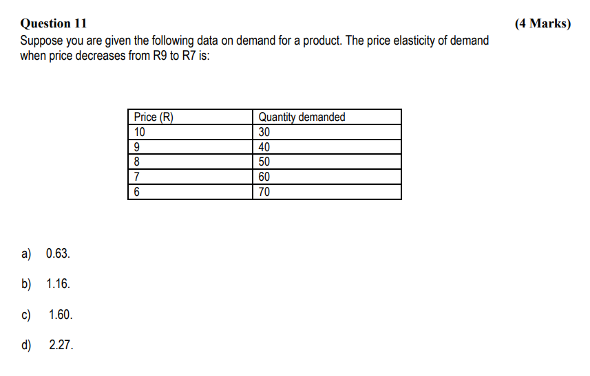 Solved Question 11 Suppose You Are Given The Following Data | Chegg.com