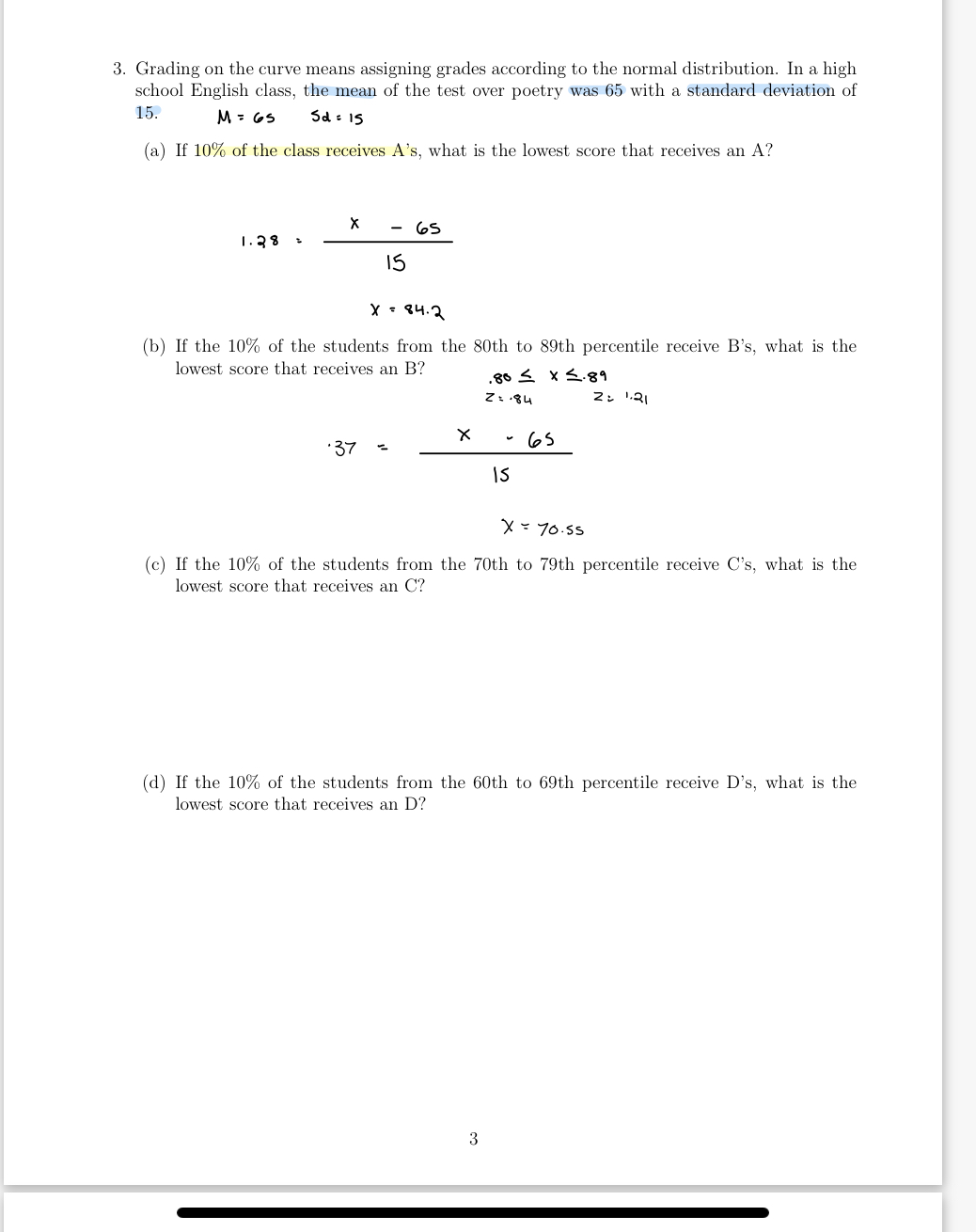 Solved 3. Grading on the curve means assigning grades | Chegg.com