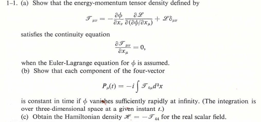 Solved 1-1. (a) Show that the energy-momentum tensor density | Chegg.com