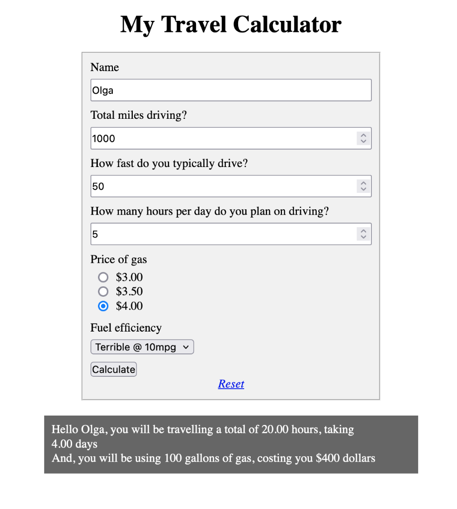 [Solved]: create travel calculator by using php, html, and c