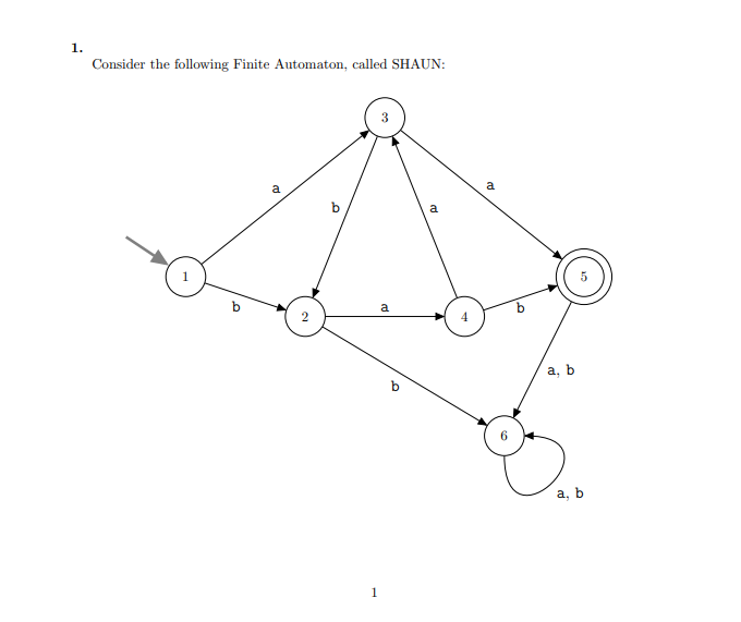 Solved 1. Consider The Following Finite Automaton, Called | Chegg.com