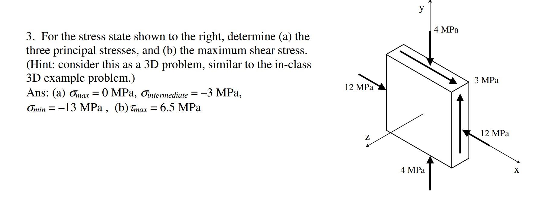 Solved у 4 MPa 3. For the stress state shown to the right, | Chegg.com
