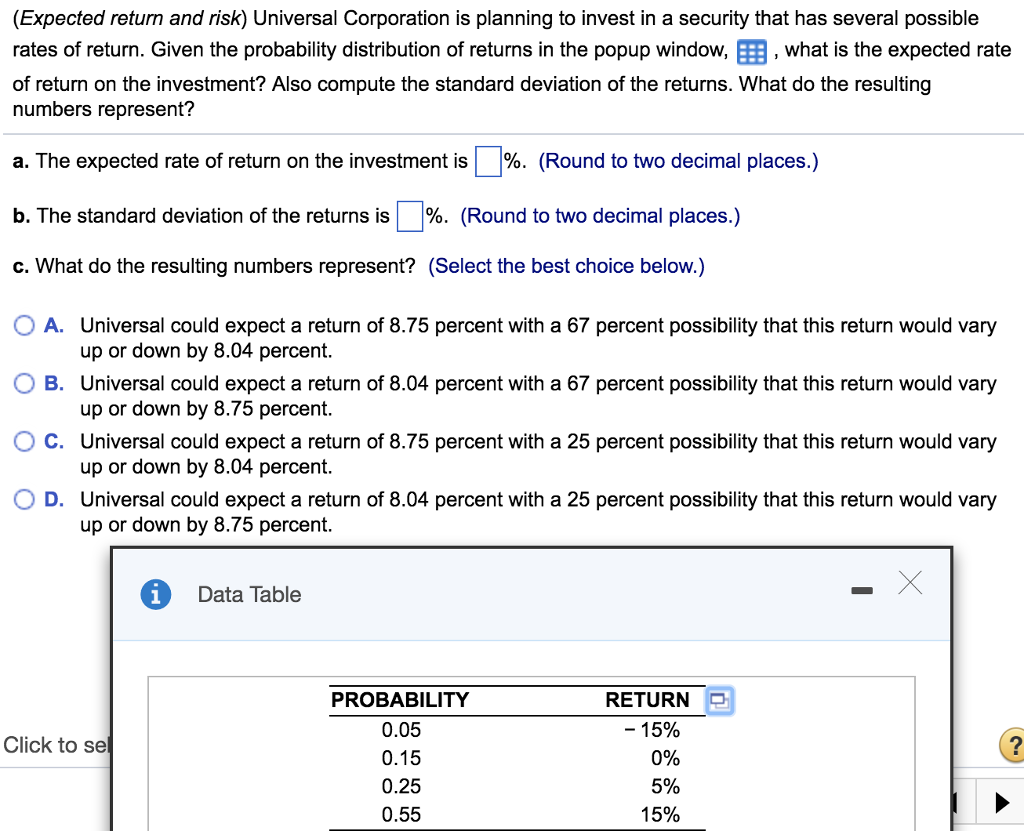 solved-expected-return-and-risk-universal-corporation-is-chegg