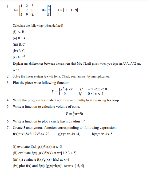 Solved Write Matlab Codes For All Questios Do All Please