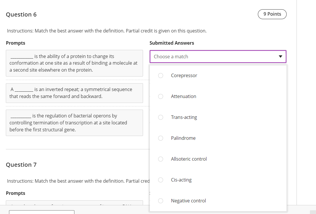 Solved Question 6 9 Points Instructions: Match the best | Chegg.com