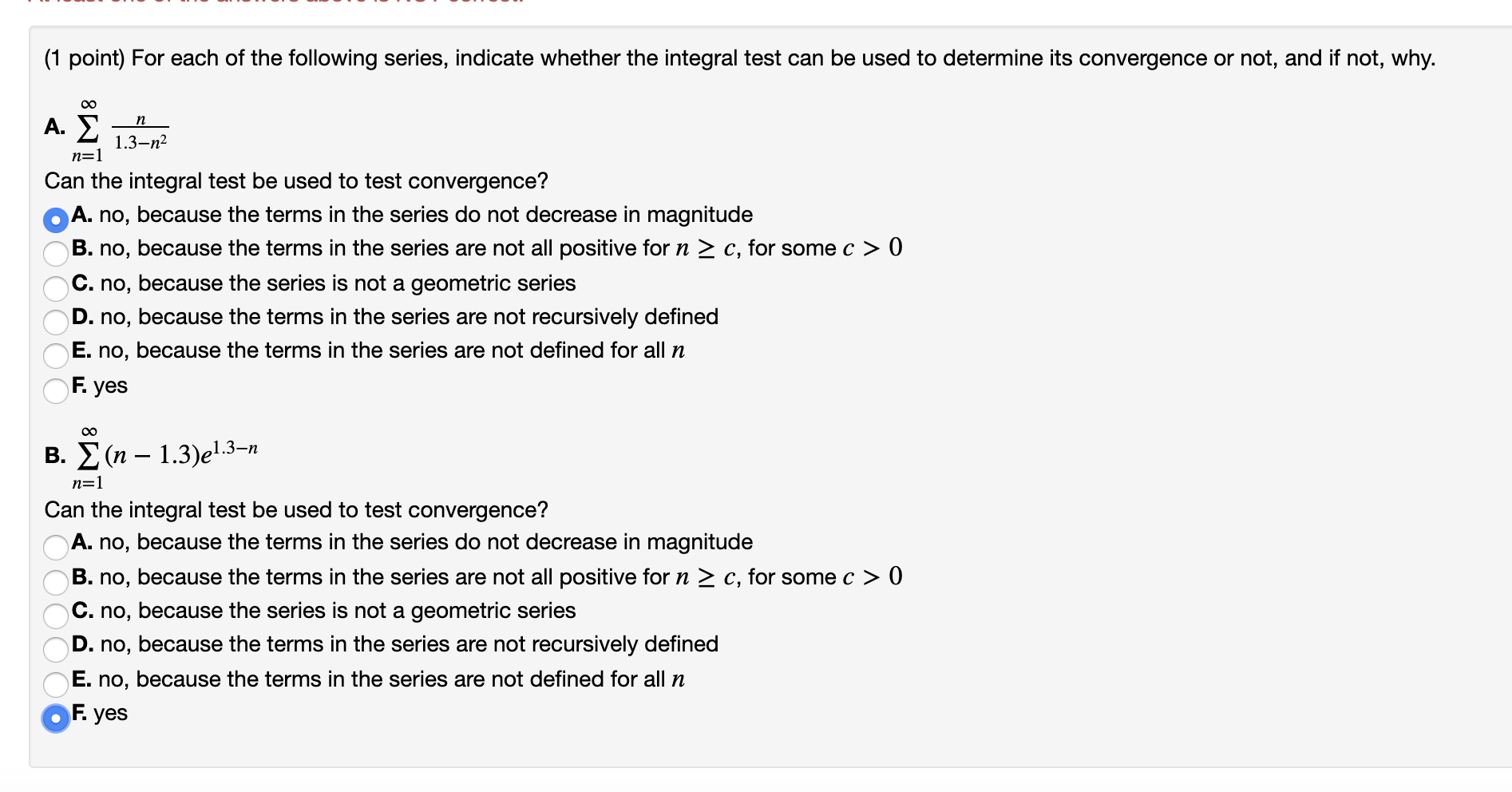 Solved (1 point) For each of the following series, indicate