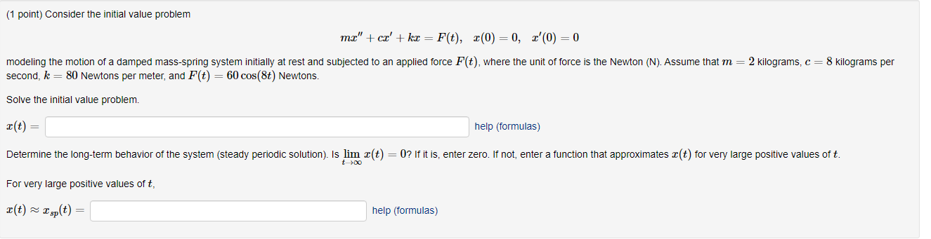 Solved Consider The Initial Value Problem Mx′′ Cx′ Kx F T