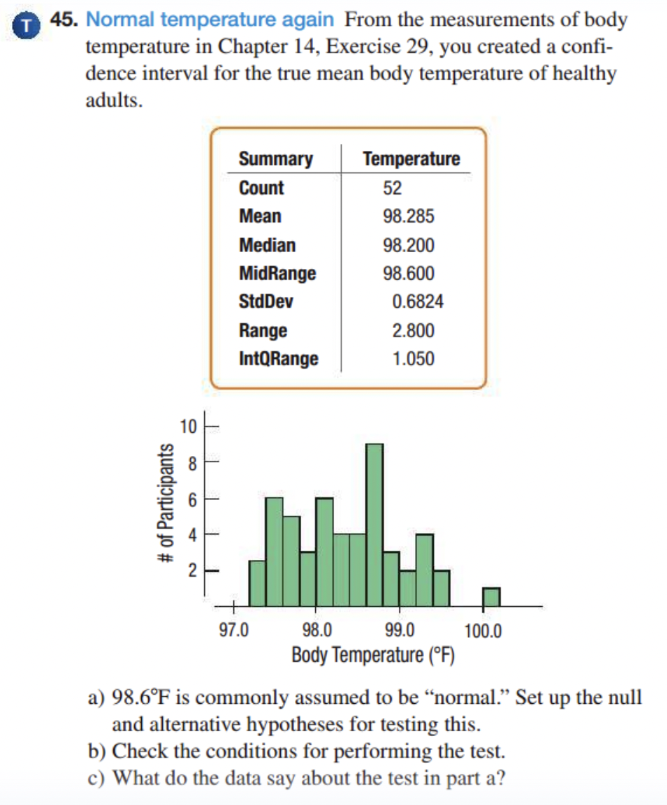 Solved 45. Normal Temperature Again From The Measurements Of | Chegg.com