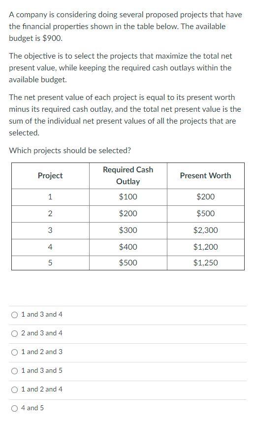Solved A company is considering doing several proposed | Chegg.com