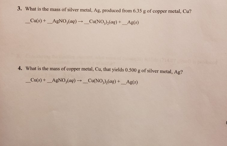 Solved 3. What is the mass of silver metal, Ag, produced | Chegg.com