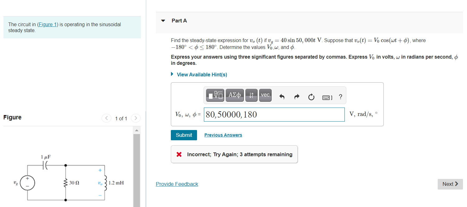Solved Part A The circuit in (Figure 1) is operating in the | Chegg.com