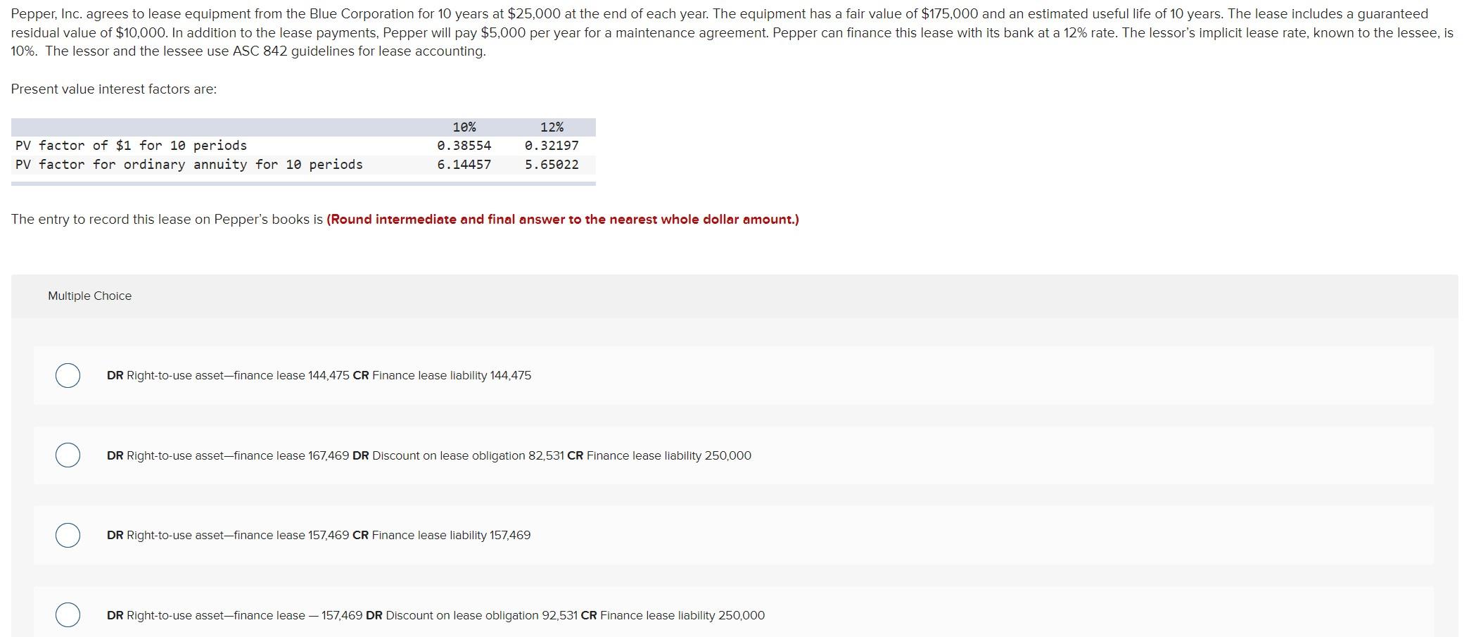 Solved Pepper, Inc. agrees to lease equipment from the Blue